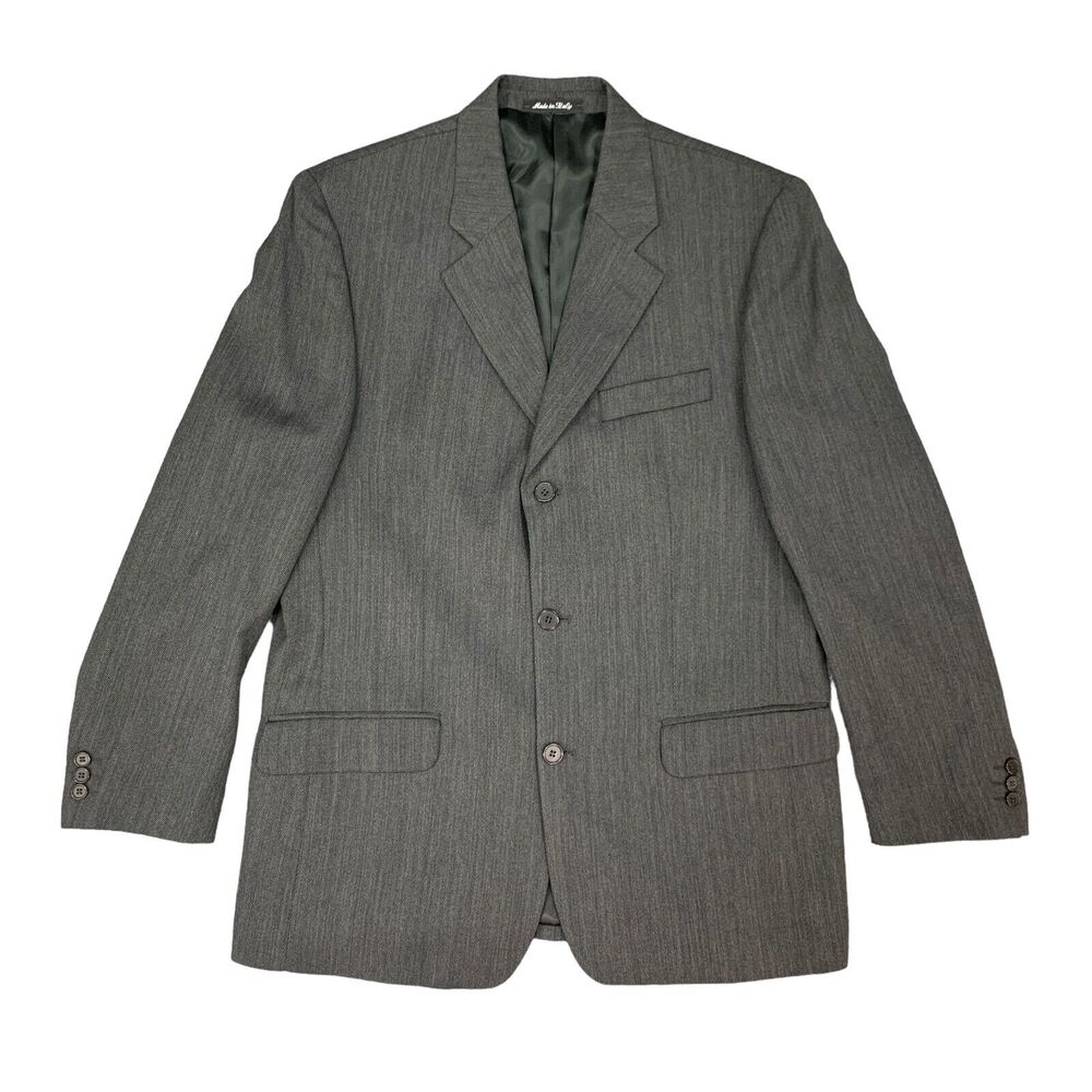Bachrach Blazer Mens 42R Gray Wool 3 Button Sport Coat Jacket Padded Shoulder